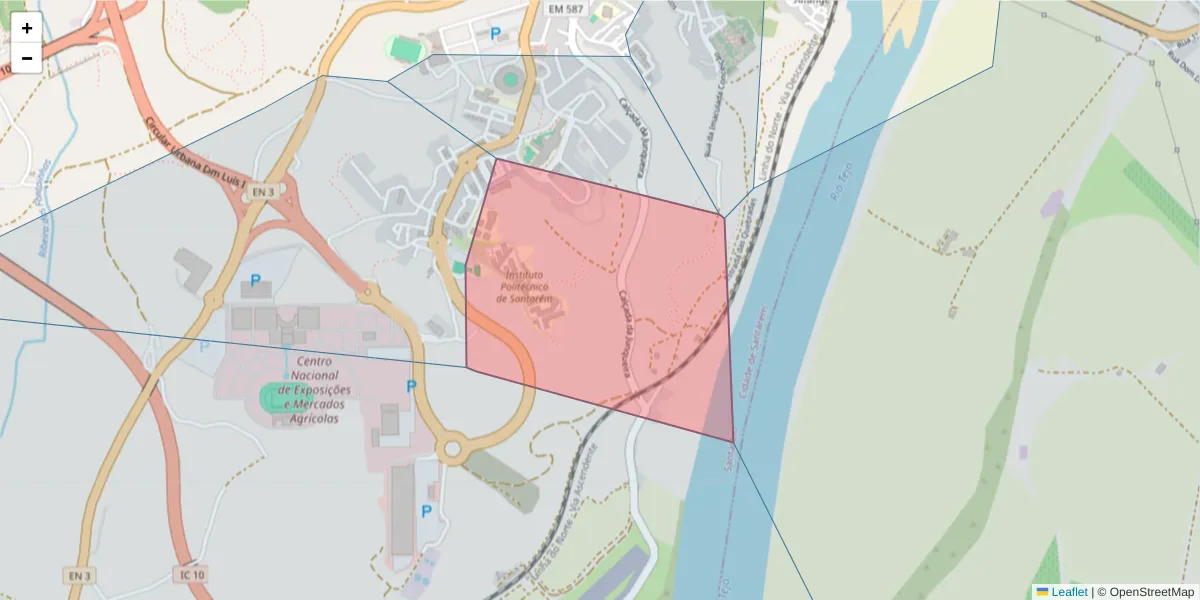 Mapa detalhado do código postal 2001-902 Santarém com limites, códigos postais vizinhos e agências dos correios