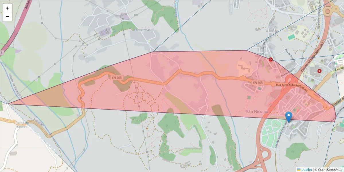 Mapa detalhado do código postal 2005-162 com limites, códigos postais vizinhos e agências dos correios