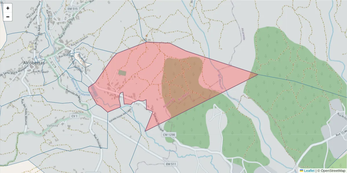 Mapa detalhado do código postal 2040-021 com limites, códigos postais vizinhos e agências dos correios