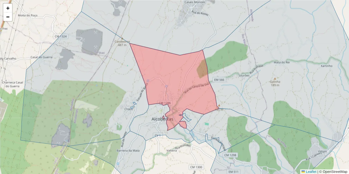Mapa detalhado do código postal 2040-022 com limites, códigos postais vizinhos e agências dos correios