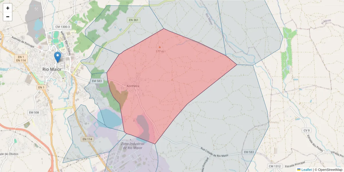 Mapa detalhado do código postal 2040-068 com limites, códigos postais vizinhos e agências dos correios
