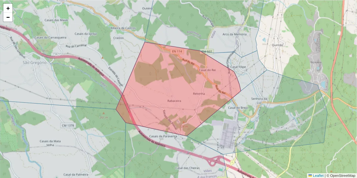 Mapa detalhado do código postal 2040-079 com limites, códigos postais vizinhos e agências dos correios
