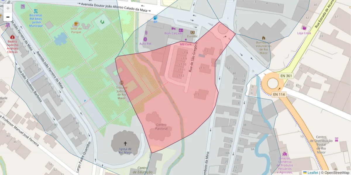 Mapa detalhado do código postal 2040-094 com limites, códigos postais vizinhos e agências dos correios