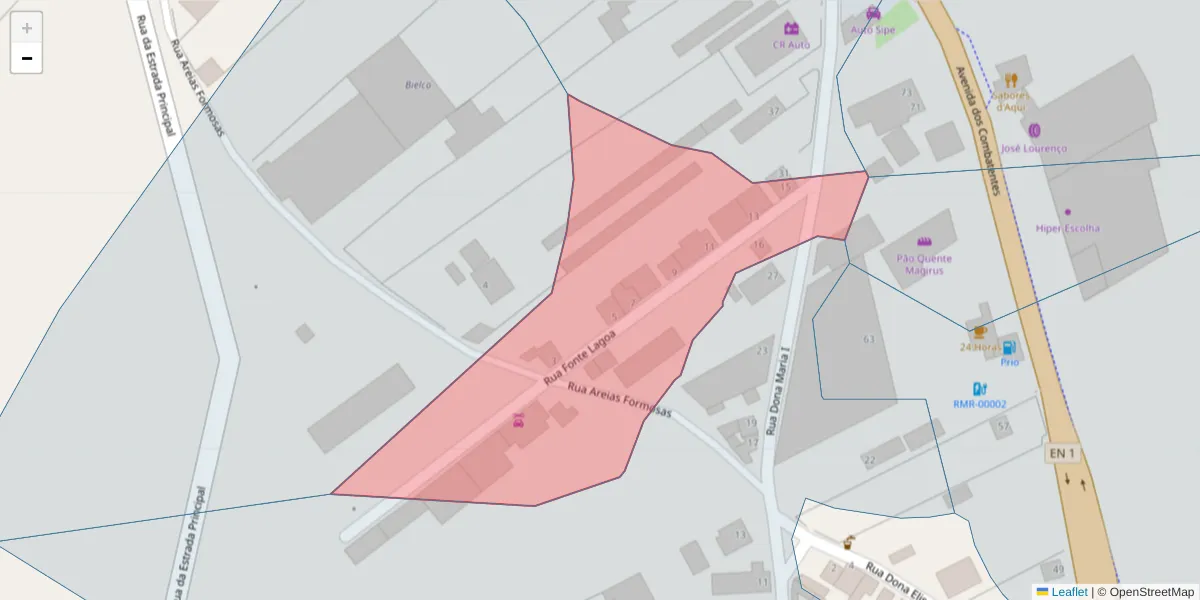 Mapa detalhado do código postal 2040-109 com limites, códigos postais vizinhos e agências dos correios