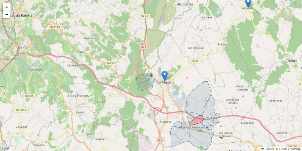 Mapa detalhado do código postal 2040-110 com limites, códigos postais vizinhos e agências dos correios