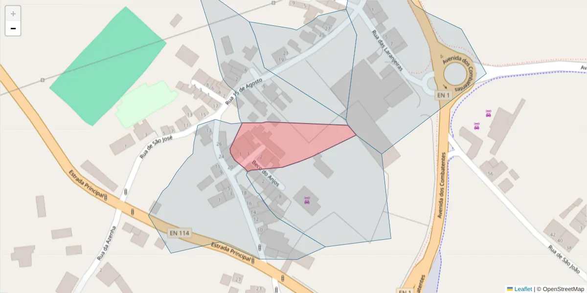 Mapa detalhado do código postal 2040-111 com limites, códigos postais vizinhos e agências dos correios