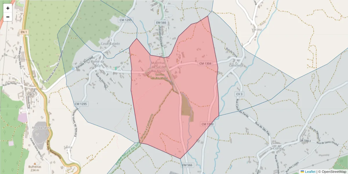 Mapa detalhado do código postal 2040-133 com limites, códigos postais vizinhos e agências dos correios