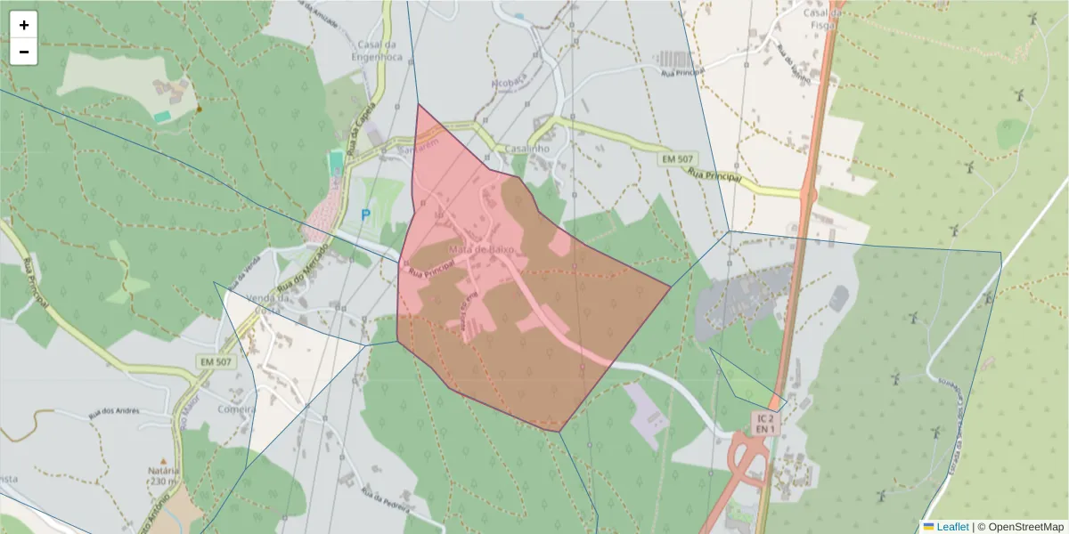 Mapa detalhado do código postal 2040-134 com limites, códigos postais vizinhos e agências dos correios