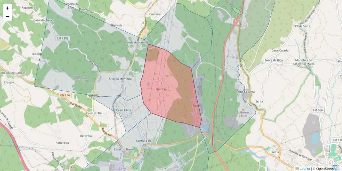 Mapa detalhado do código postal 2040-142 com limites, códigos postais vizinhos e agências dos correios