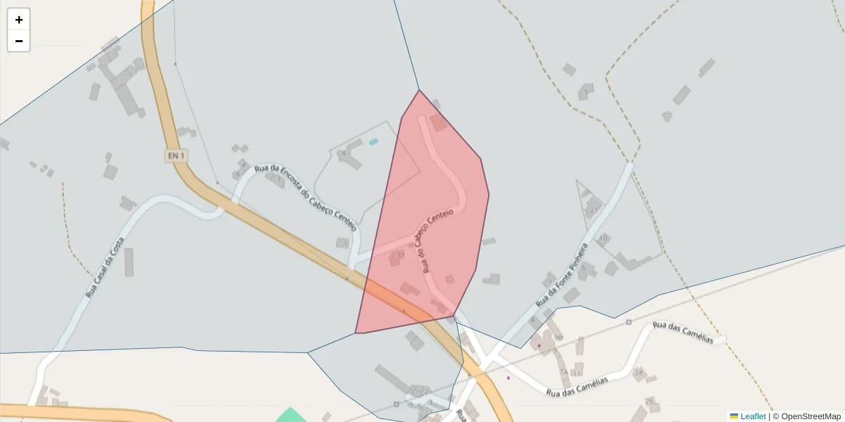 Mapa detalhado do código postal 2040-145 com limites, códigos postais vizinhos e agências dos correios