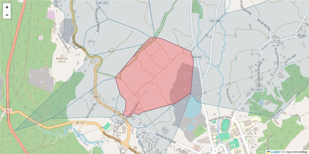 Mapa detalhado do código postal 2040-149 com limites, códigos postais vizinhos e agências dos correios