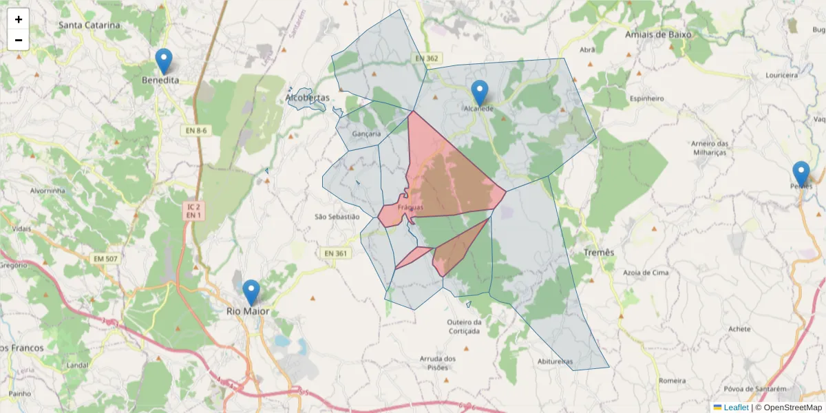 Mapa detalhado do código postal 2040-153 com limites, códigos postais vizinhos e agências dos correios