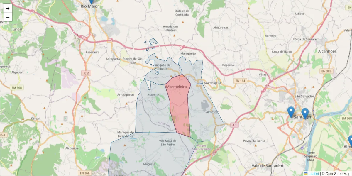 Mapa detalhado do código postal 2040-158 com limites, códigos postais vizinhos e agências dos correios
