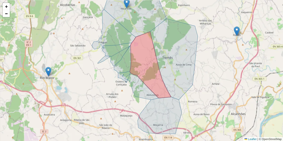 Mapa detalhado do código postal 2040-172 com limites, códigos postais vizinhos e agências dos correios