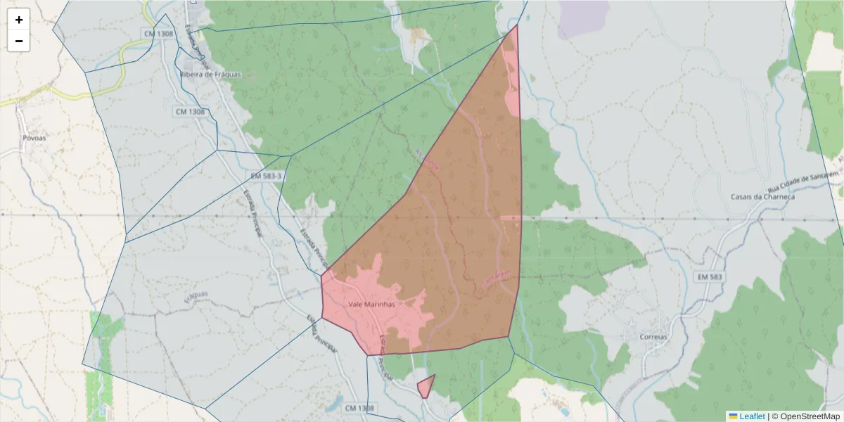 Mapa detalhado do código postal 2040-176 com limites, códigos postais vizinhos e agências dos correios