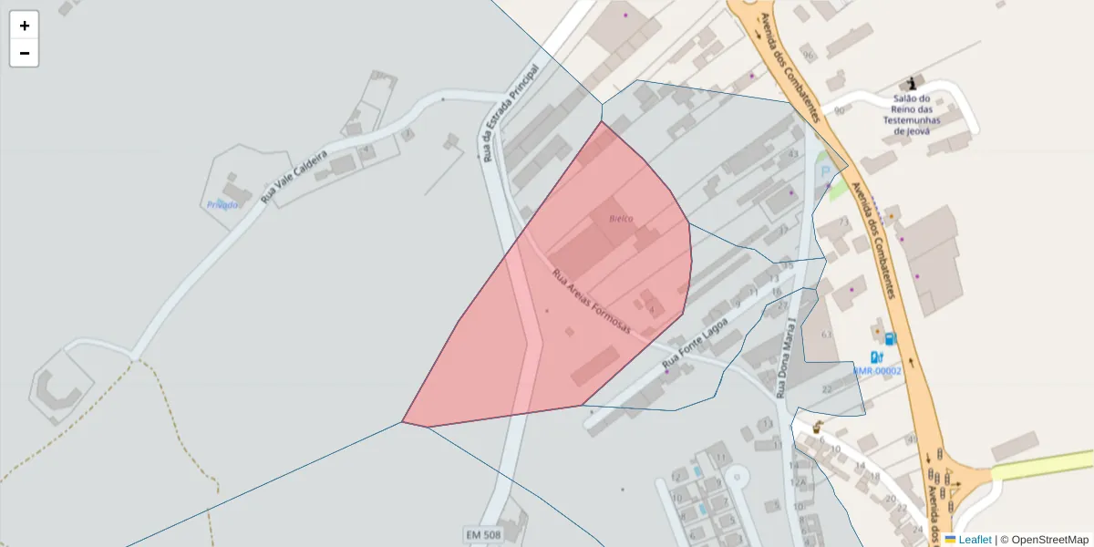 Mapa detalhado do código postal 2040-177 com limites, códigos postais vizinhos e agências dos correios