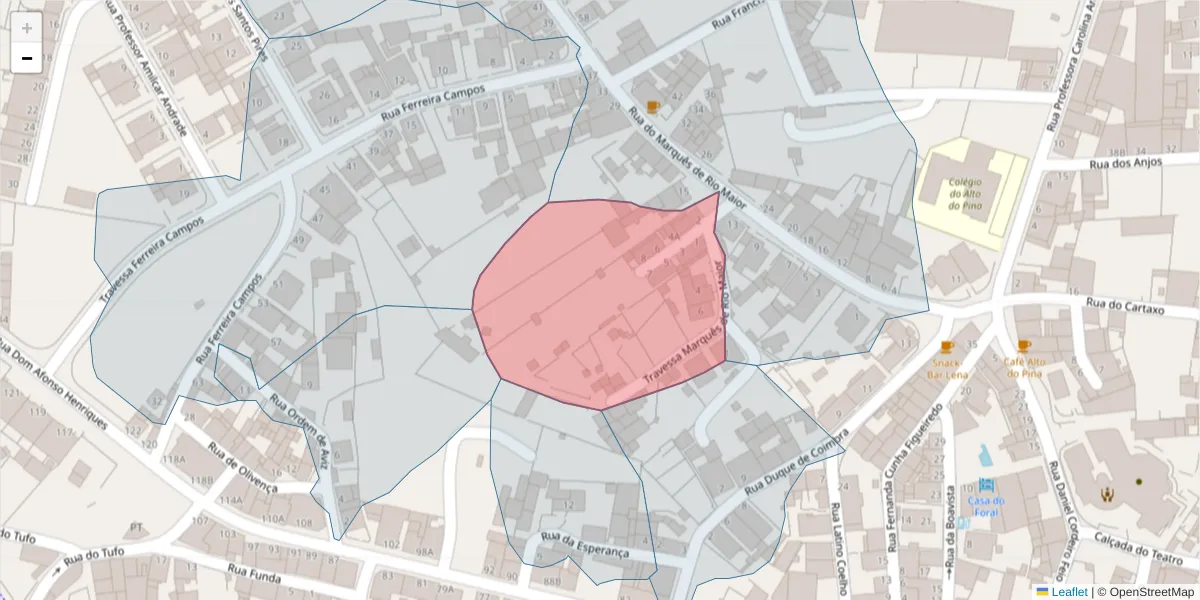 Mapa detalhado do código postal 2040-203 com limites, códigos postais vizinhos e agências dos correios