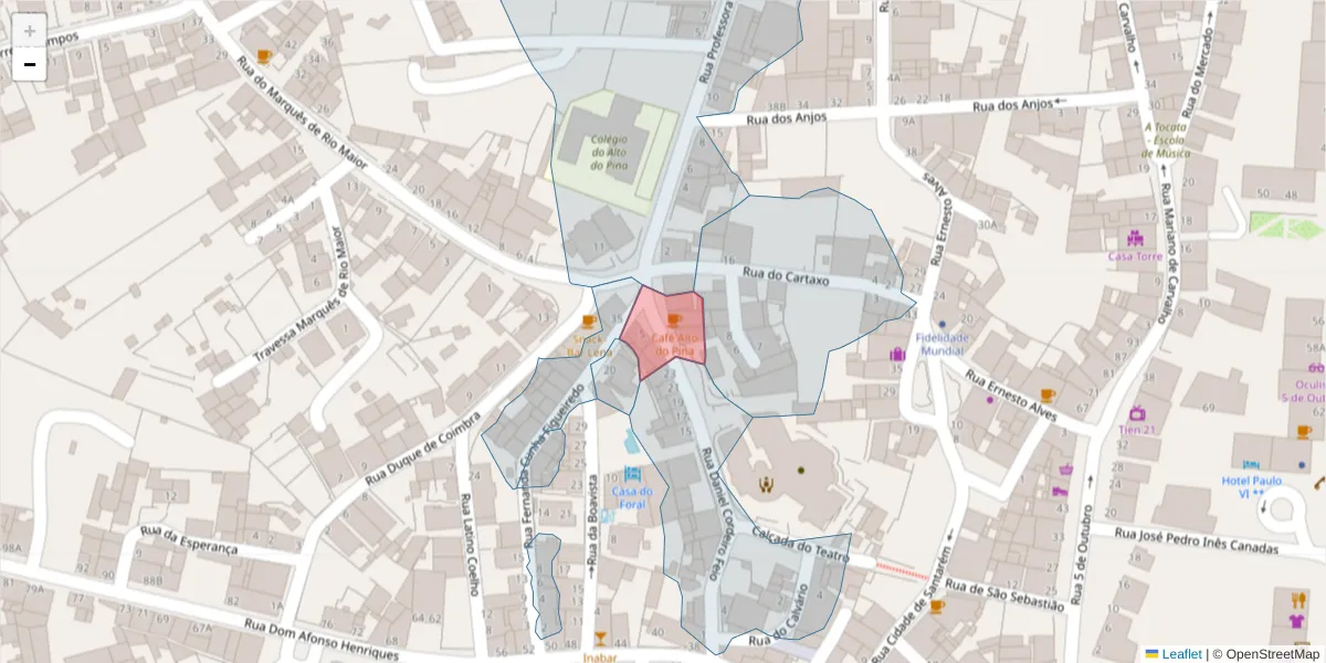 Mapa detalhado do código postal 2040-206 com limites, códigos postais vizinhos e agências dos correios