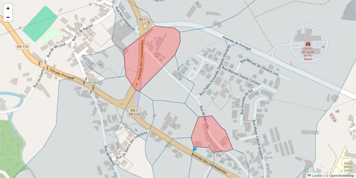 Mapa detalhado do código postal 2040-214 com limites, códigos postais vizinhos e agências dos correios