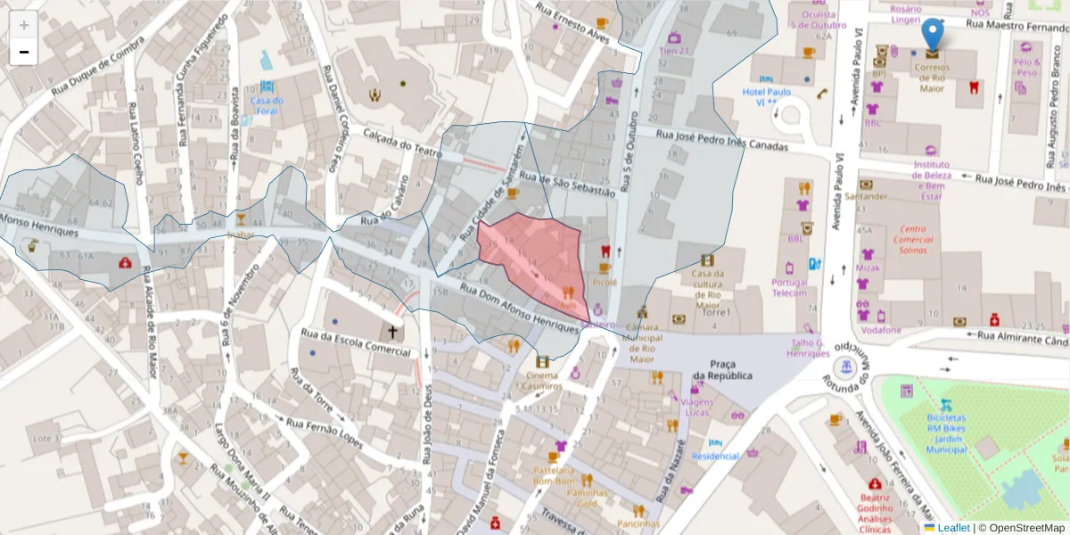 Mapa detalhado do código postal 2040-237 com limites, códigos postais vizinhos e agências dos correios