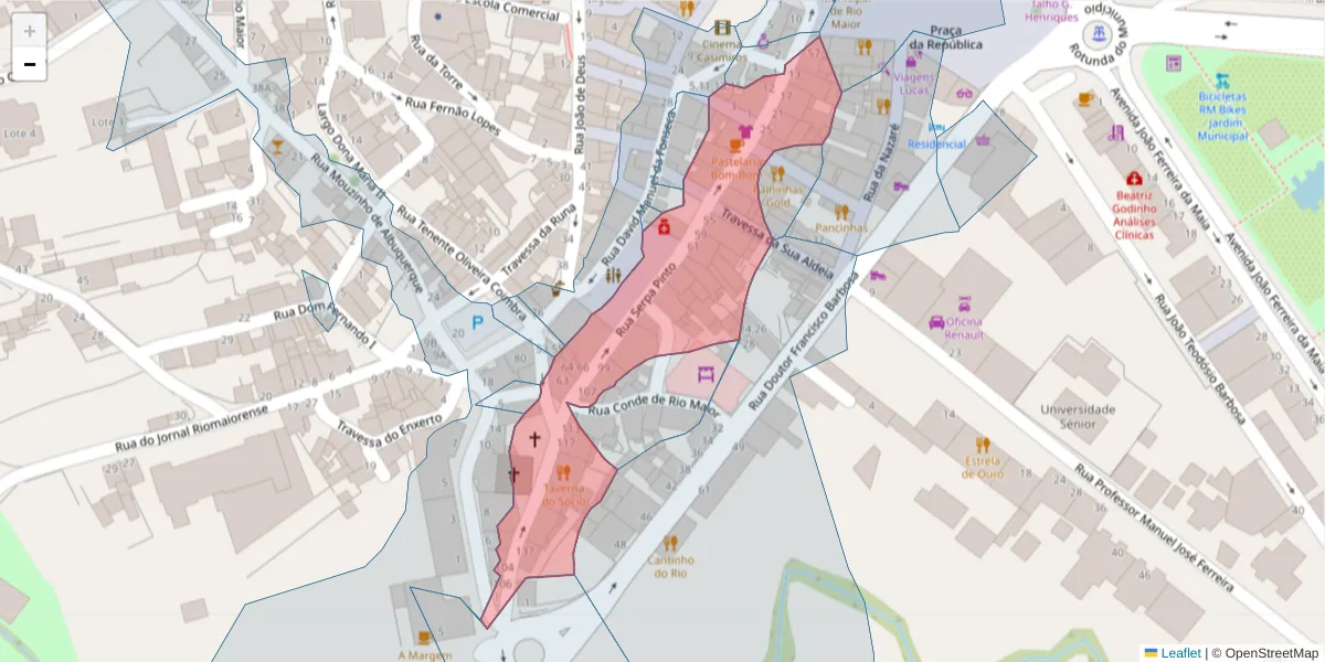 Mapa detalhado do código postal 2040-249 com limites, códigos postais vizinhos e agências dos correios
