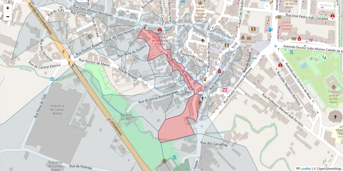 Mapa detalhado do código postal 2040-253 com limites, códigos postais vizinhos e agências dos correios