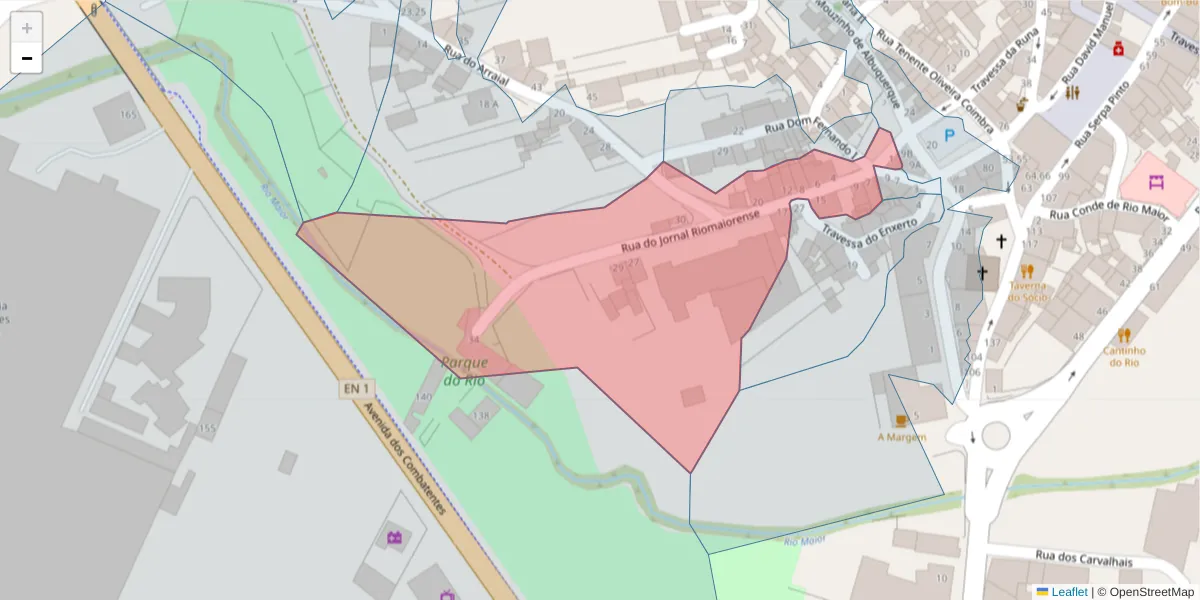 Mapa detalhado do código postal 2040-261 com limites, códigos postais vizinhos e agências dos correios