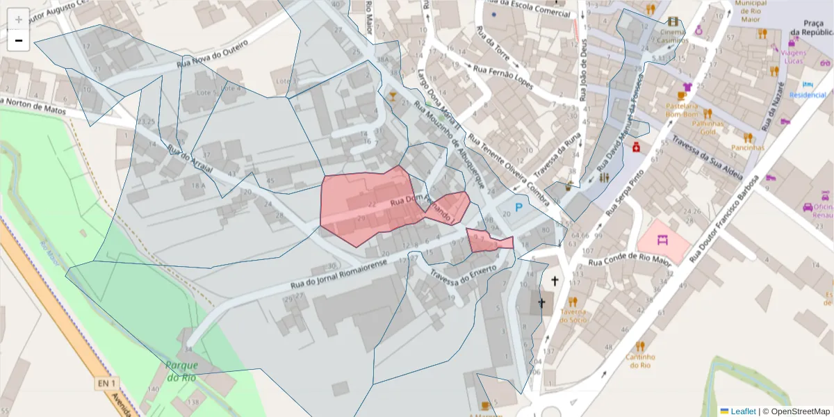 Mapa detalhado do código postal 2040-265 com limites, códigos postais vizinhos e agências dos correios