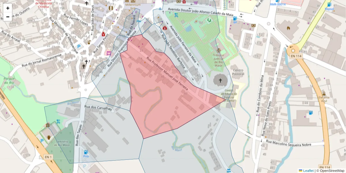 Mapa detalhado do código postal 2040-270 com limites, códigos postais vizinhos e agências dos correios