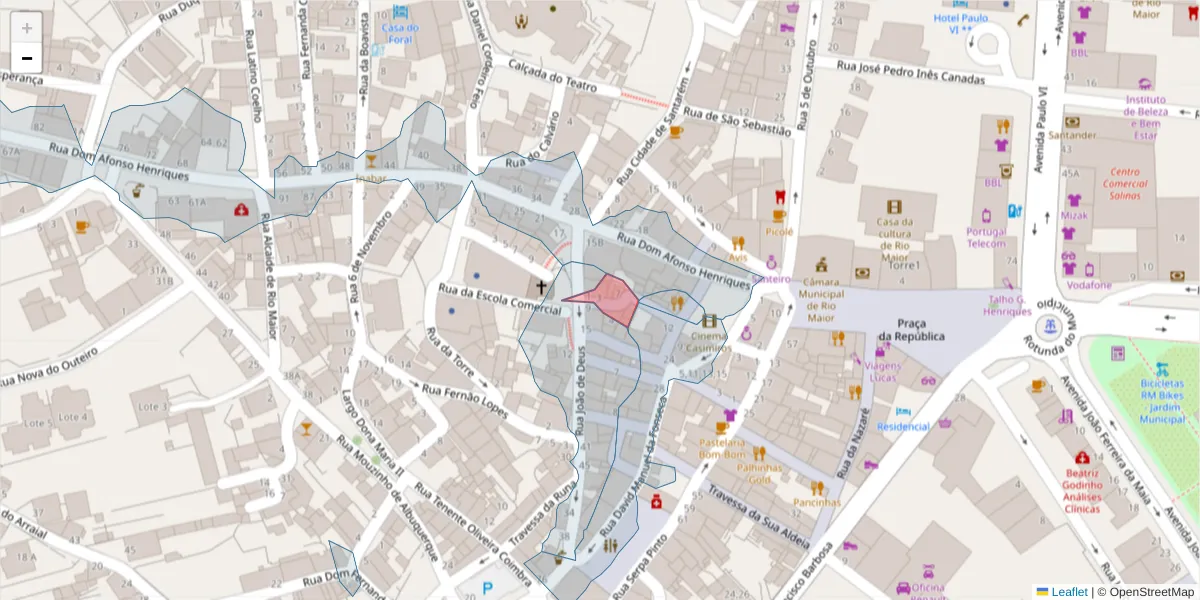 Mapa detalhado do código postal 2040-288 com limites, códigos postais vizinhos e agências dos correios