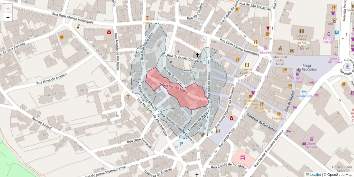 Mapa detalhado do código postal 2040-294 com limites, códigos postais vizinhos e agências dos correios