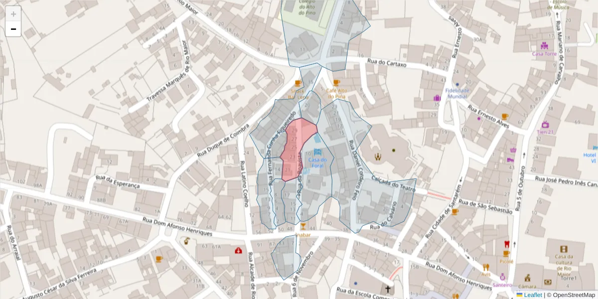 Mapa detalhado do código postal 2040-301 com limites, códigos postais vizinhos e agências dos correios