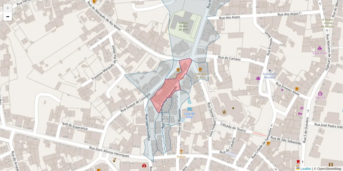 Mapa detalhado do código postal 2040-303 com limites, códigos postais vizinhos e agências dos correios