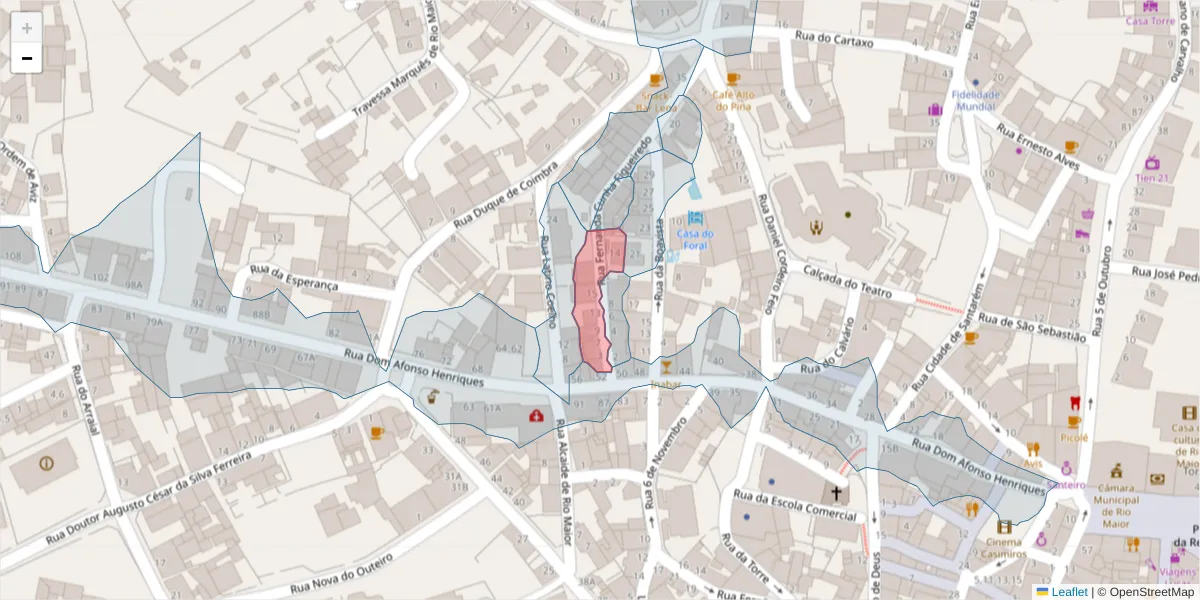Mapa detalhado do código postal 2040-305 com limites, códigos postais vizinhos e agências dos correios