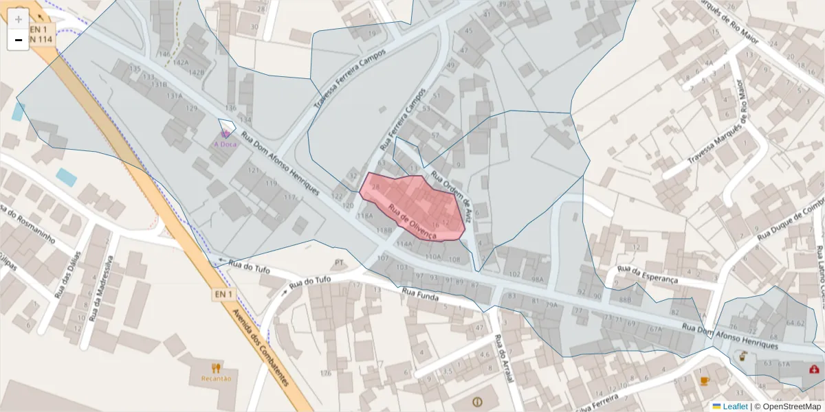 Mapa detalhado do código postal 2040-308 com limites, códigos postais vizinhos e agências dos correios