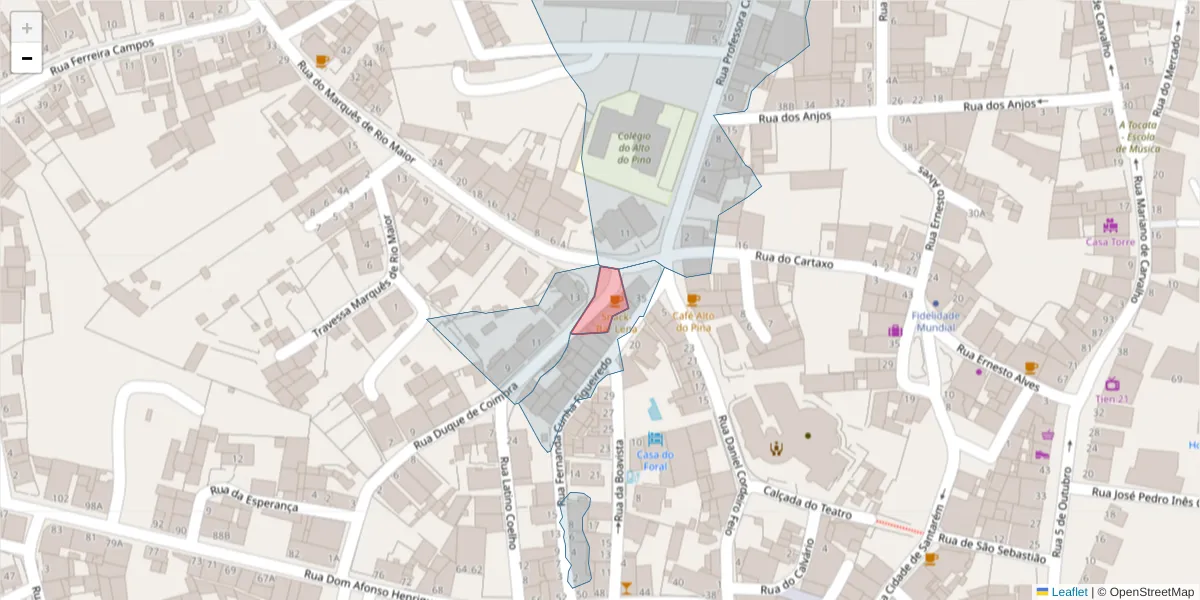 Mapa detalhado do código postal 2040-314 com limites, códigos postais vizinhos e agências dos correios