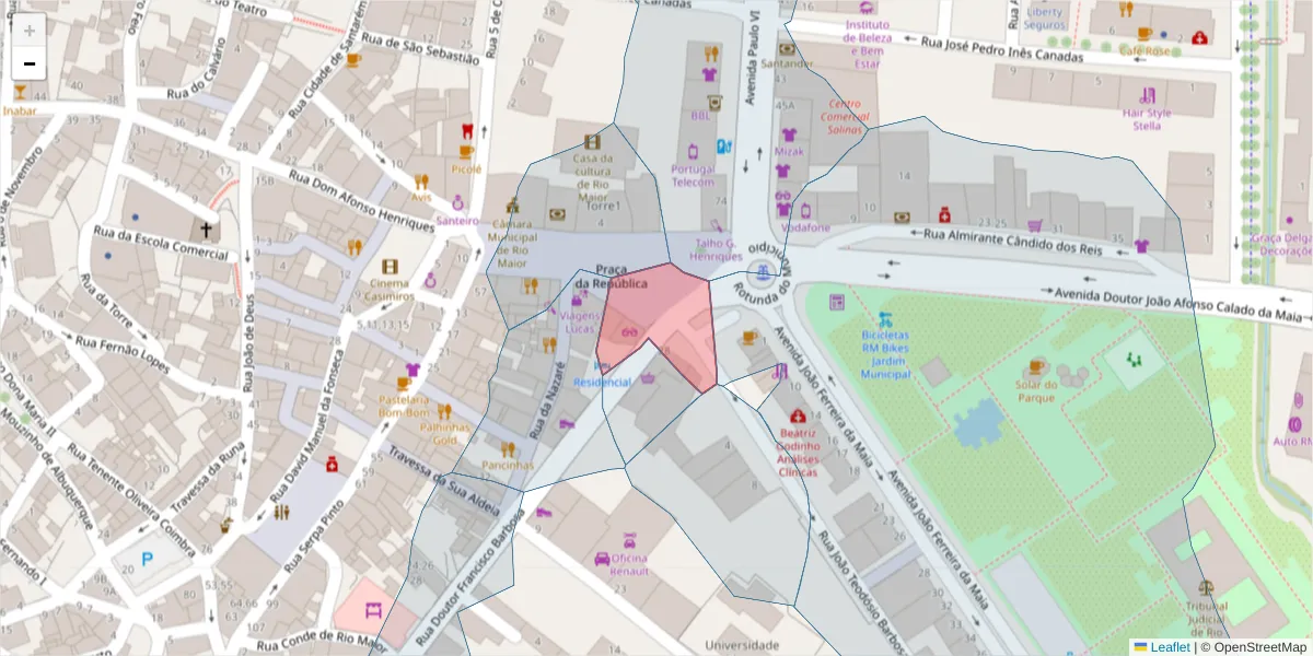 Mapa detalhado do código postal 2040-321 com limites, códigos postais vizinhos e agências dos correios