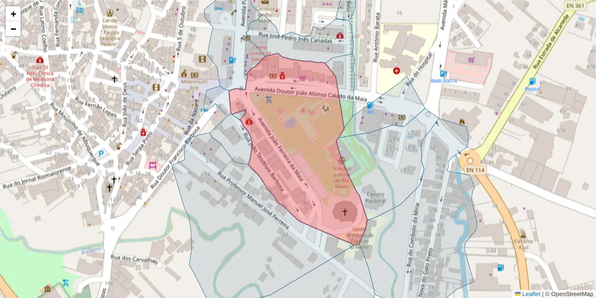 Mapa detalhado do código postal 2040-322 com limites, códigos postais vizinhos e agências dos correios