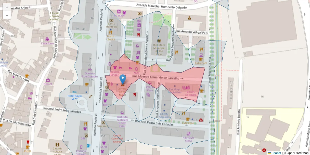 Mapa detalhado do código postal 2040-327 com limites, códigos postais vizinhos e agências dos correios
