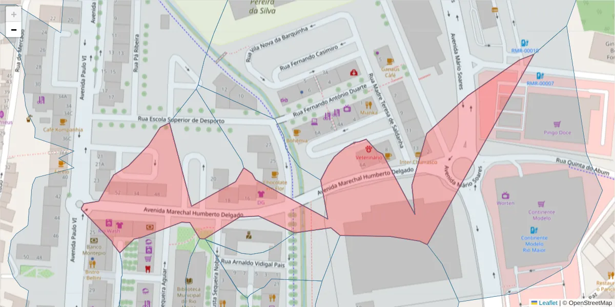 Mapa detalhado do código postal 2040-329 com limites, códigos postais vizinhos e agências dos correios