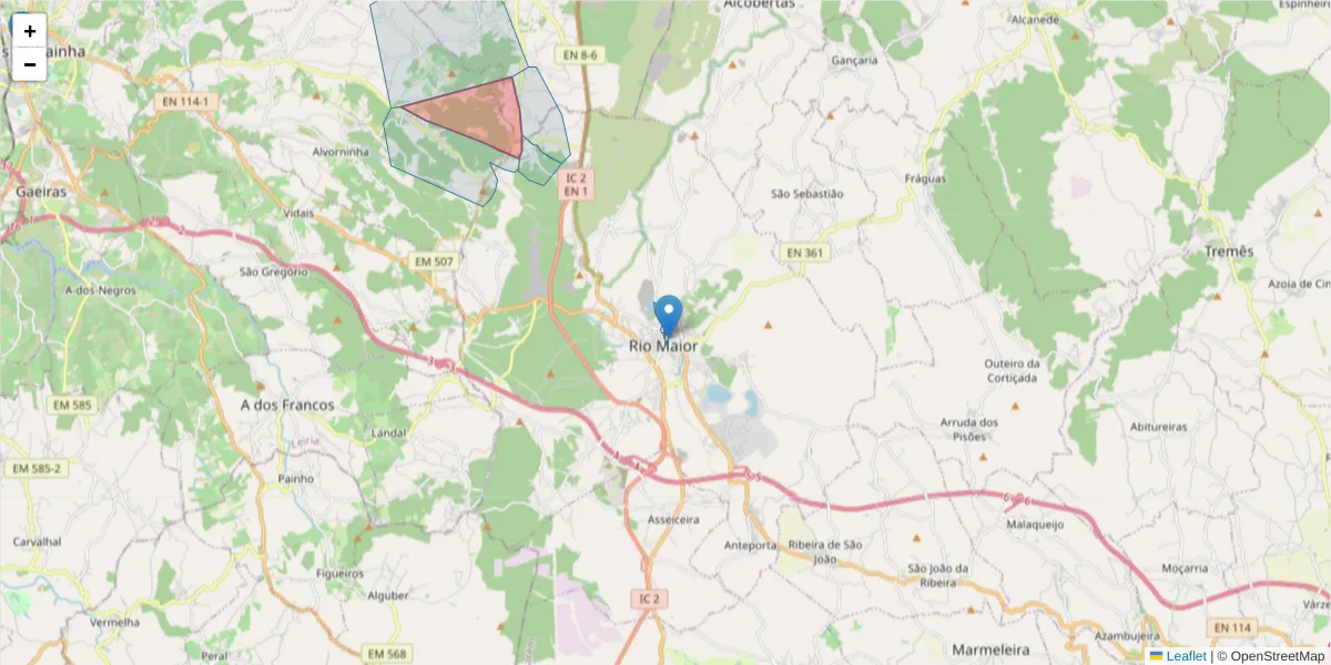 Mapa detalhado do código postal 2040-330 com limites, códigos postais vizinhos e agências dos correios