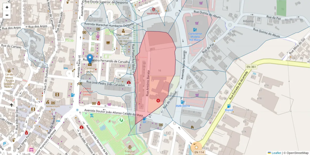 Mapa detalhado do código postal 2040-334 com limites, códigos postais vizinhos e agências dos correios