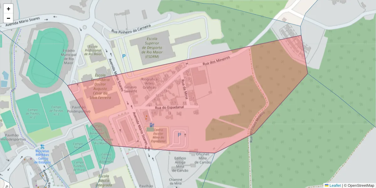 Mapa detalhado do código postal 2040-351 com limites, códigos postais vizinhos e agências dos correios