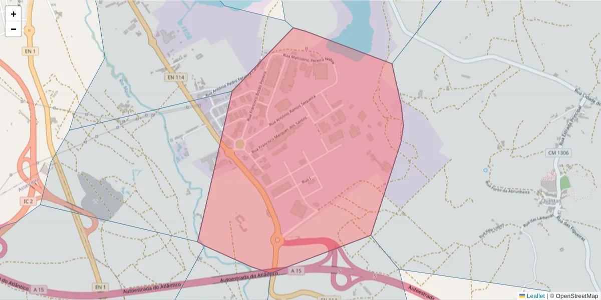 Mapa detalhado do código postal 2040-357 com limites, códigos postais vizinhos e agências dos correios