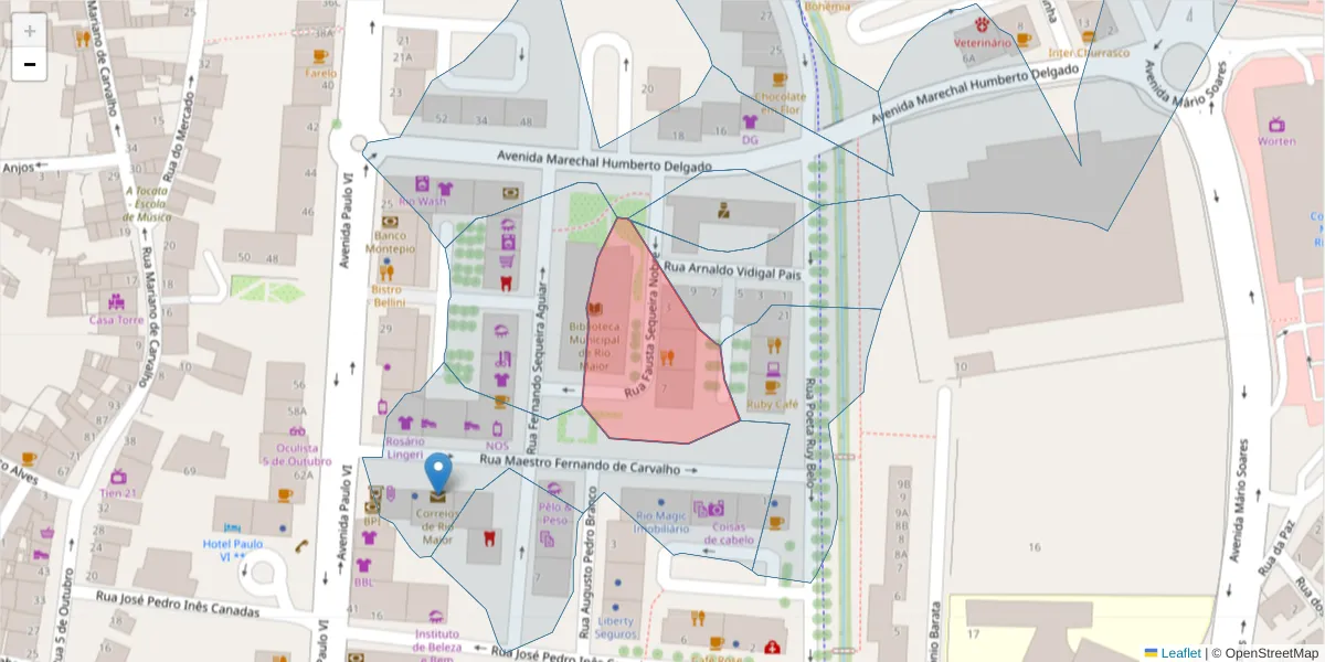 Mapa detalhado do código postal 2040-361 com limites, códigos postais vizinhos e agências dos correios