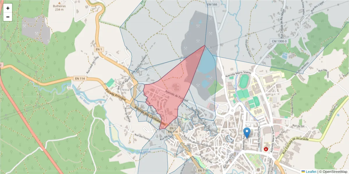Mapa detalhado do código postal 2040-362 com limites, códigos postais vizinhos e agências dos correios