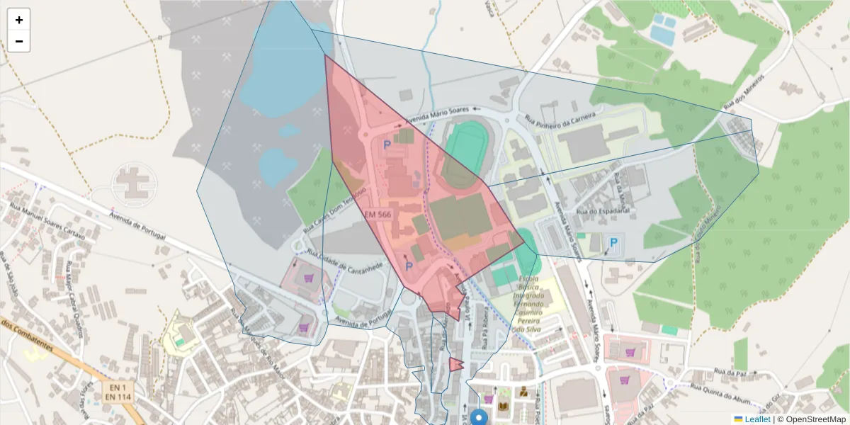 Mapa detalhado do código postal 2040-364 com limites, códigos postais vizinhos e agências dos correios