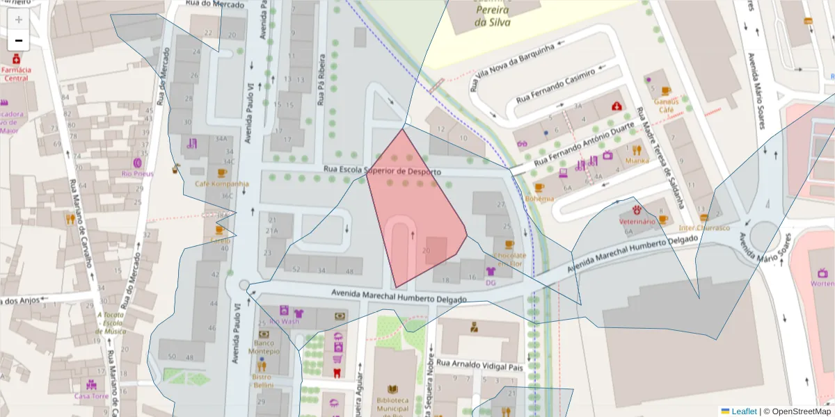 Mapa detalhado do código postal 2040-400 com limites, códigos postais vizinhos e agências dos correios
