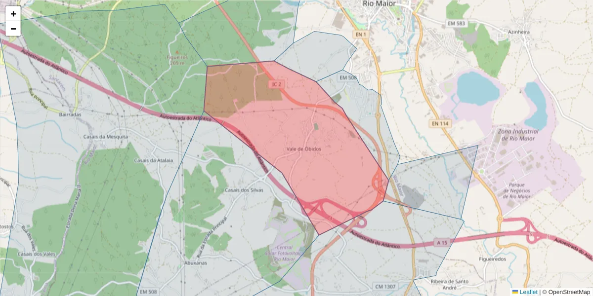 Mapa detalhado do código postal 2040-406 com limites, códigos postais vizinhos e agências dos correios