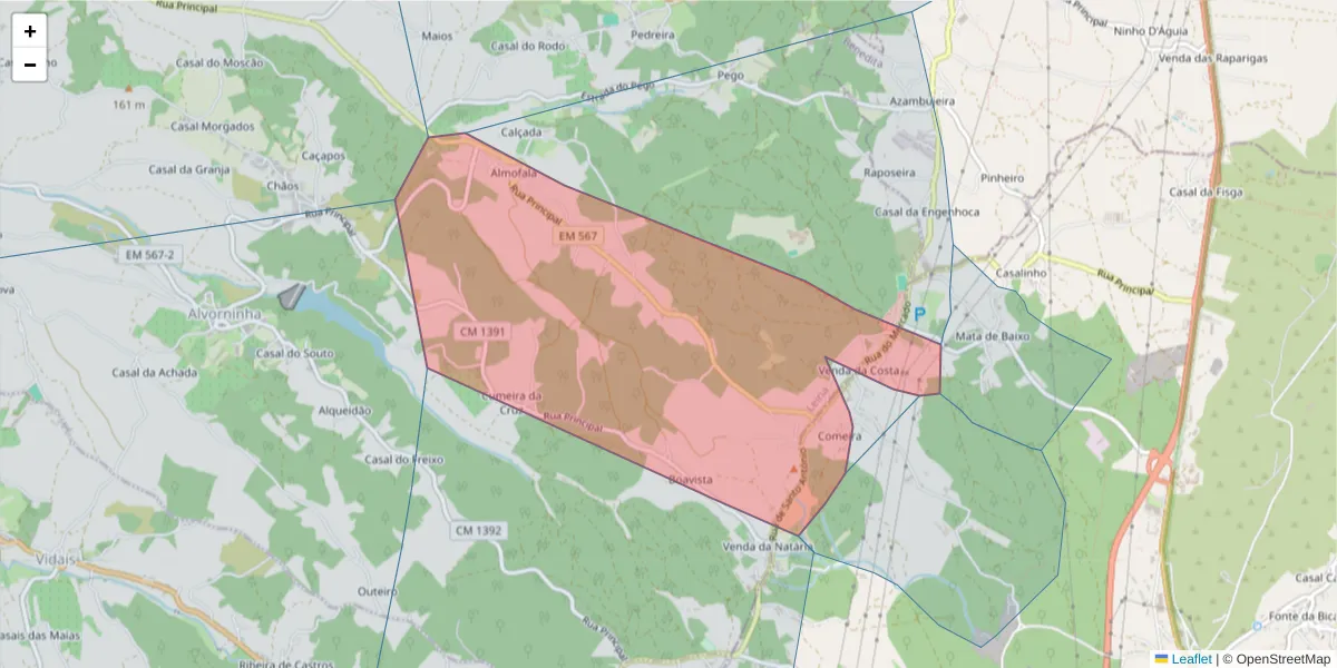 Mapa detalhado do código postal 2040-408 com limites, códigos postais vizinhos e agências dos correios